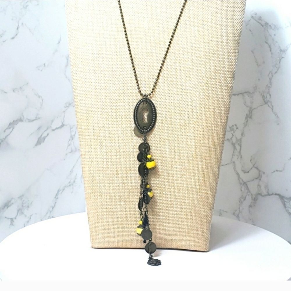 ARTISAN Beaded Charm Necklace Bronze Ball Chain Key Roses